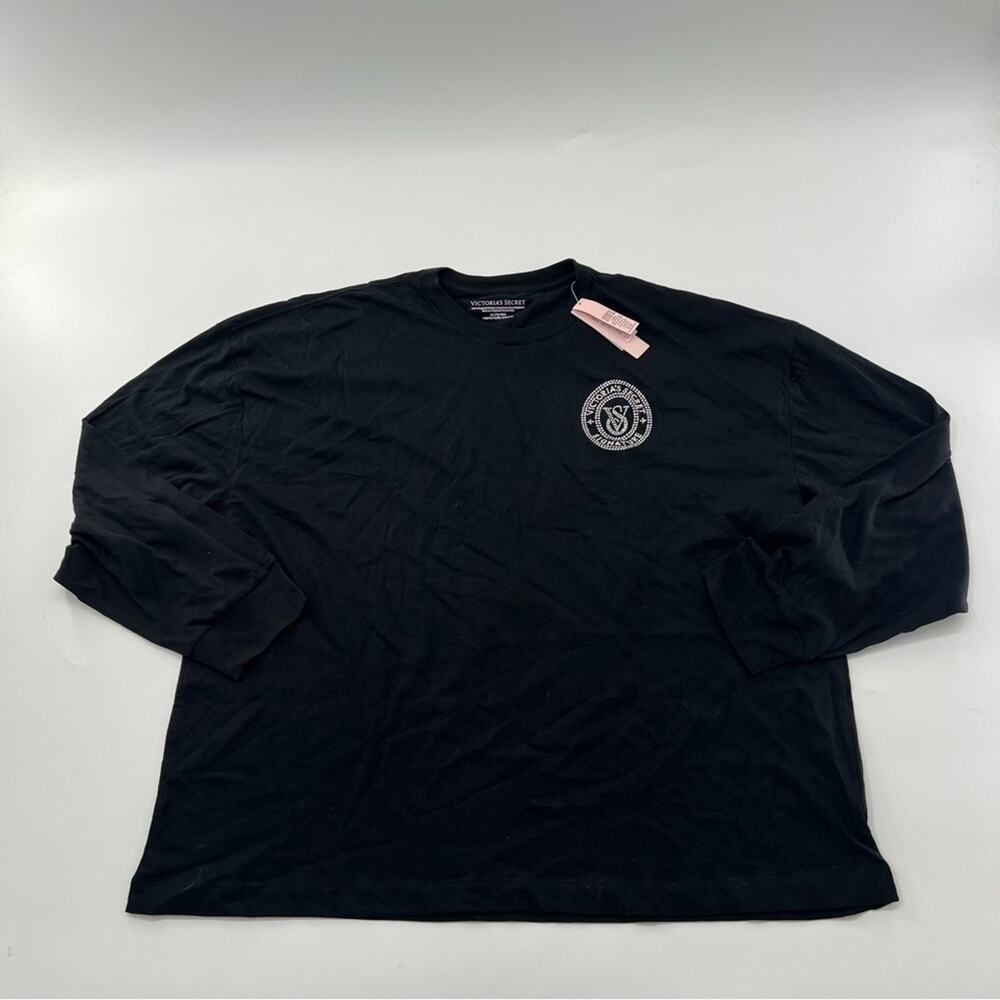 Victoria’s Secret Signature NWT Black Long Sleeve Rhinestone Logo Shirt Women’s